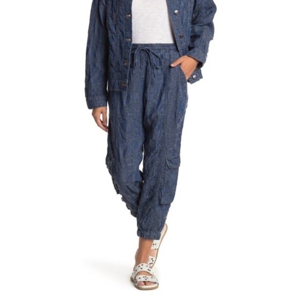 Johnny Was Pace denim pull on embroidered boho cargo jogger pants size XS